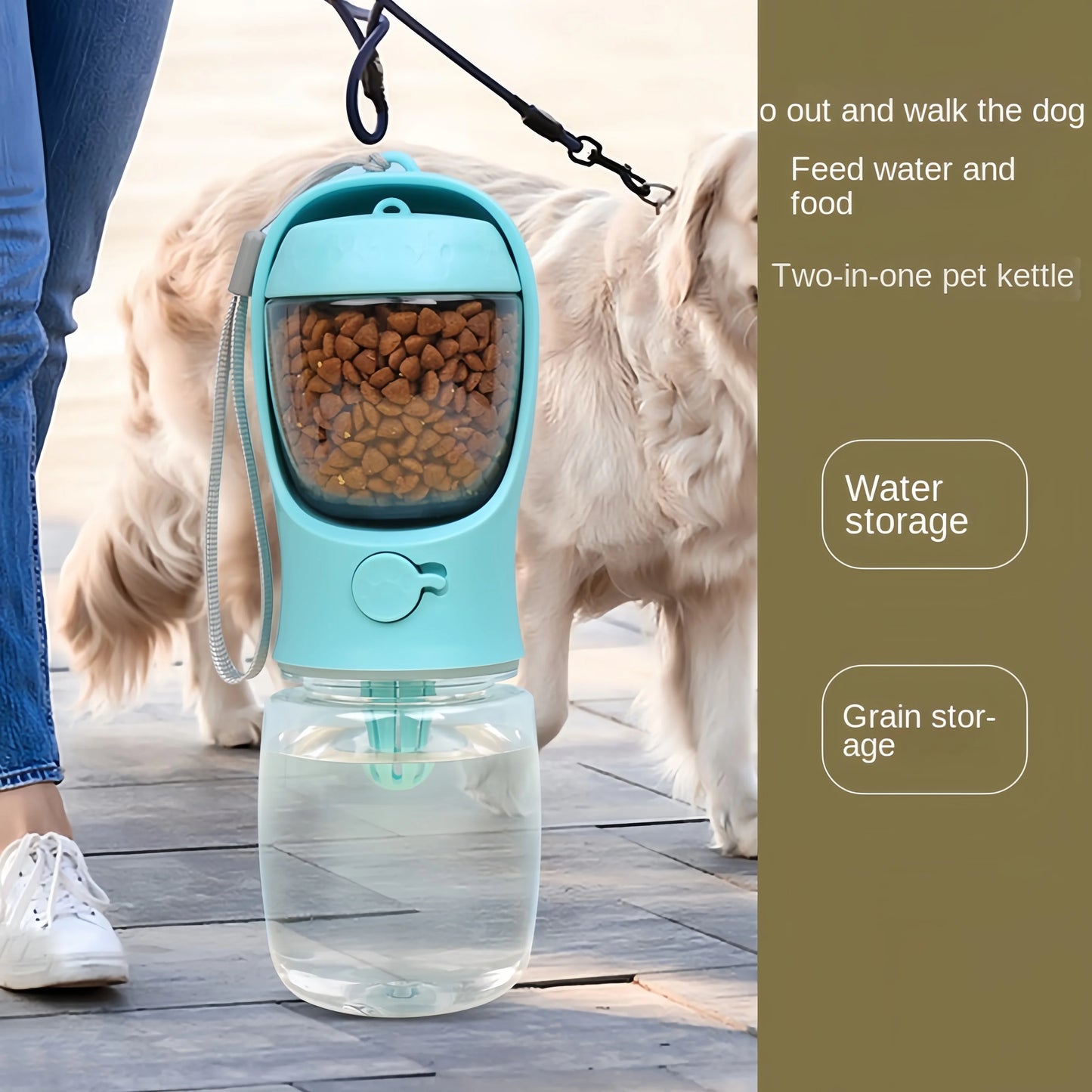 Portable Water Bottle with Storage Food container for pets